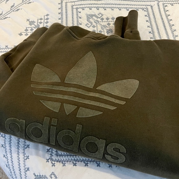 Men’s ADIDAS velvet logo dark green hooded sweatshirt hoodie size Medium - Picture 7 of 7